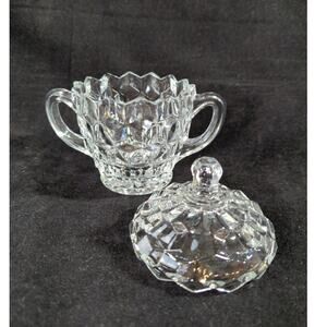 Vintage American Whitehall Clear Sugar Bowl and Lid Clear Optic Block Cubist